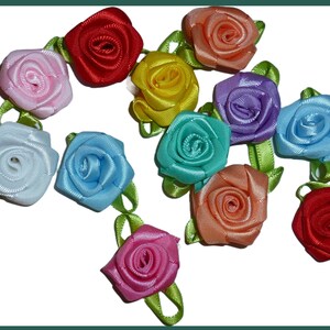 Mixed colors 1.5&quot; satin ribbon roses appliques flowers pastel colors