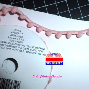 3 yards pink pom pom ribbon trim 3/8&quot;