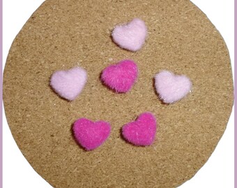 6 fuzzy heart pink thumbtacks push pins assorted colors decorator message board thumb tacks (R82D)