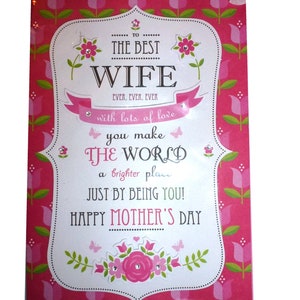 Moederdag beste man tot vrouw GRATIS VERZENDING steentjes en bloemen verzegelde kaart (XA14)