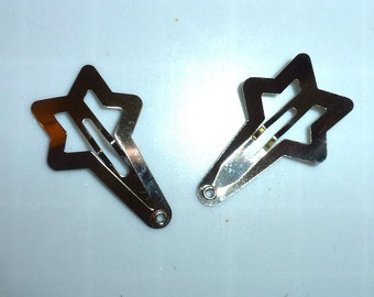 25 silver star metal hair snap clips 30mm 1" (xa16)