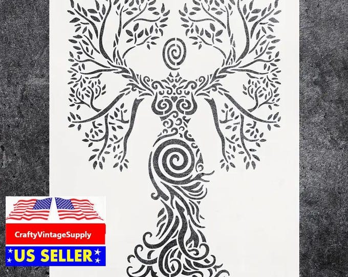 Mother Nature Tree Woman Lady Leaves Stencil for Tile and Crafts 11" X ...