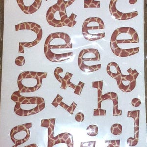 Letras con estampado de jirafa, letras del alfabeto con estampado de animales, 90 piezas de pegatinas con letras y números (p51d)