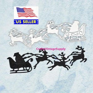 クリスマス 5インチ サンタ そり トナカイ メタル クラフト ステンシル ダイカット ペーパー レザー マシン カッター カッティング ダイ