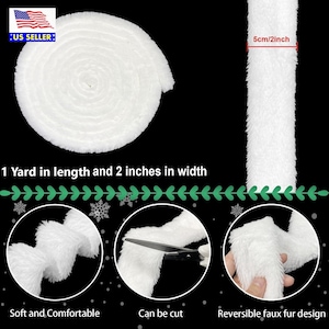 1 yard white winter faux fur 2" lace ribbon trim artificial furry strip sewing