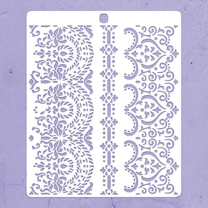 Bordures florales, bordures, peinture sur dentelle, cartes de correspondance, tenue dans un journal, pochoirs artisanaux