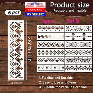 Set mit 6-teiligen 12" x 3" griechischen Schlüssel-Azteken-Stammes-Schablonen für Kuchen, DIY & Bastelarbeiten