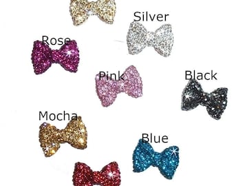Puppy bows ~ tiny 3/4" rhinestone bowknot dog bow pet hair clip topknot barrette