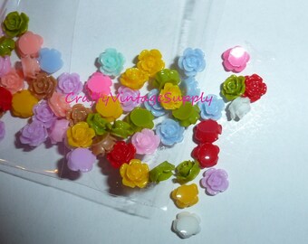 Rose flatback nail art cabochon opaque 3mm pink blue purple 100 pieces resin roses flowers (Q2X)