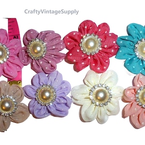 14pcs mixed chiffon flowers with rhinestone pearl center