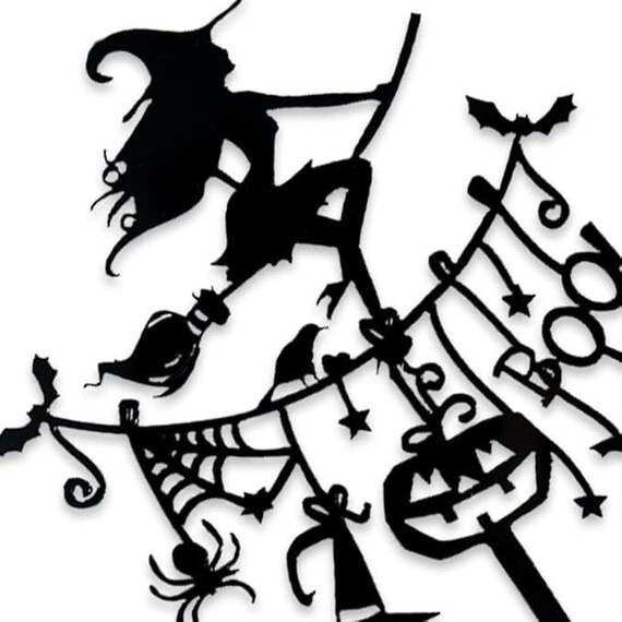 ハロウィンの空飛ぶ魔女のガーランドダングルBooメタルカッティング