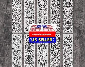 Set of 10pcs Baroque geometric 12"x3" furniture tile stencils cakes diy & crafts