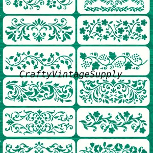 12pcs Beautiful Panels Scrollwork Vines Leaves Furniture stencils 12" x 4"