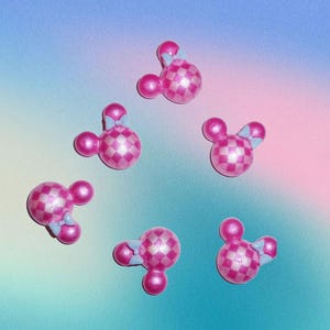 6 muisstrik roze kop kawaii cabochon plakstenen, knopen, punaises magneten