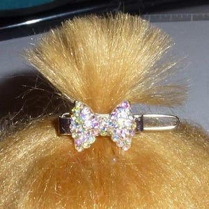 Puppy Bows ~ TINY 3/4" rhinestone bowknot dog bow pet hair clip topknot barrette