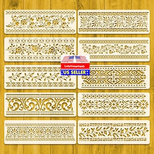 Lot de 10 pochoirs de bordure de cimaise de 30 x 10 cm pour gâteaux et loisirs créatifs