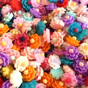 12 mm 樹脂製カーネーションの花、ミックスカラー、カボション、フラットバック