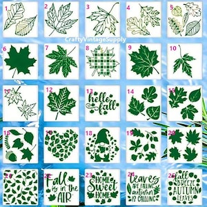Olá, folhas de outono, cartão de nota de outono, estêncil para embrulho de presente para artesanato com azulejos 6" x 6"
