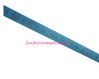 Blue velvet Christmas ribbon with angels snowflakes 1/2" snowman 4 yards (P131)