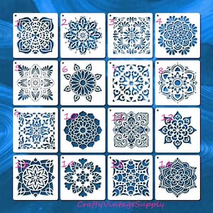Mexican italian tile pattern stencils for painting, crafts, sewing home decor plastic stencil 6" x 6"