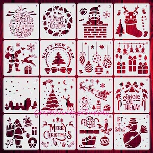 Bonhomme de neige de Noël, père Noël, carte de correspondance, pochoir d'emballage cadeau pour carrelage et travaux manuels 6 x 6 po