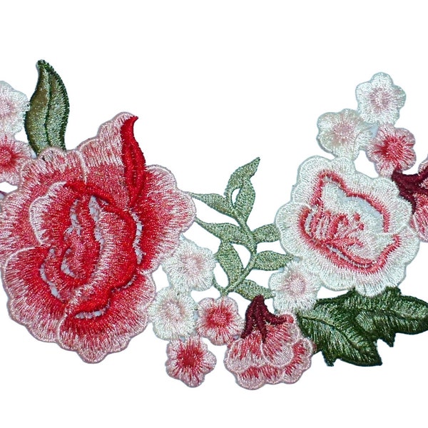 Pink green rose lace daisy embroidered applique (xa63))