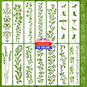 Juego de 14 plantillas de hiedra, vides y flores de 28 x 7,6 cm para manualidades y pasteles.