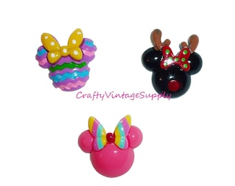 Minnie bowknot easter, reindeer, summer resin flatback cabochon 5 pcs