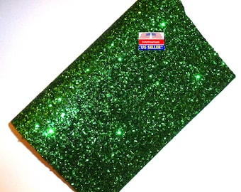 Chunky green glitter faux leather fabric sheet for crafting hair bows