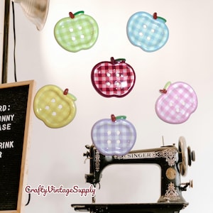 5pcs red or multi country apple buttons gingham  4 hole button set