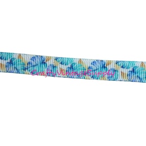Tropical flowers leaves blue white  3/8&quot; grosgrain ribbon 4.5 yards (Y80)