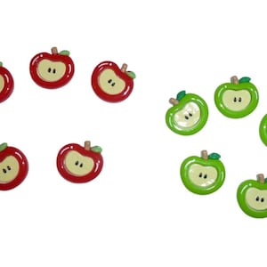 5pcs red OR green apple buttons sliced seeds