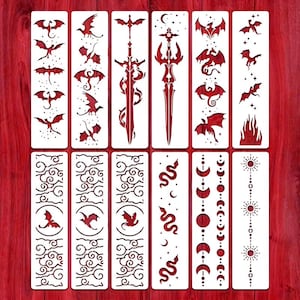 12pcs Medieval Dragons Fantasy Magic King Arthur stencils for crafts DIY