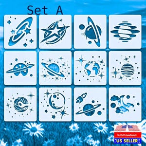 Planets Space Nebula Rocket Ship Moon Stars YOU CHOOSE Astronaut Stencils