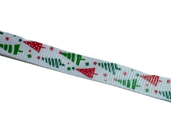 Christmas red green white trees 3/8" grosgrain ribbon 5 yards