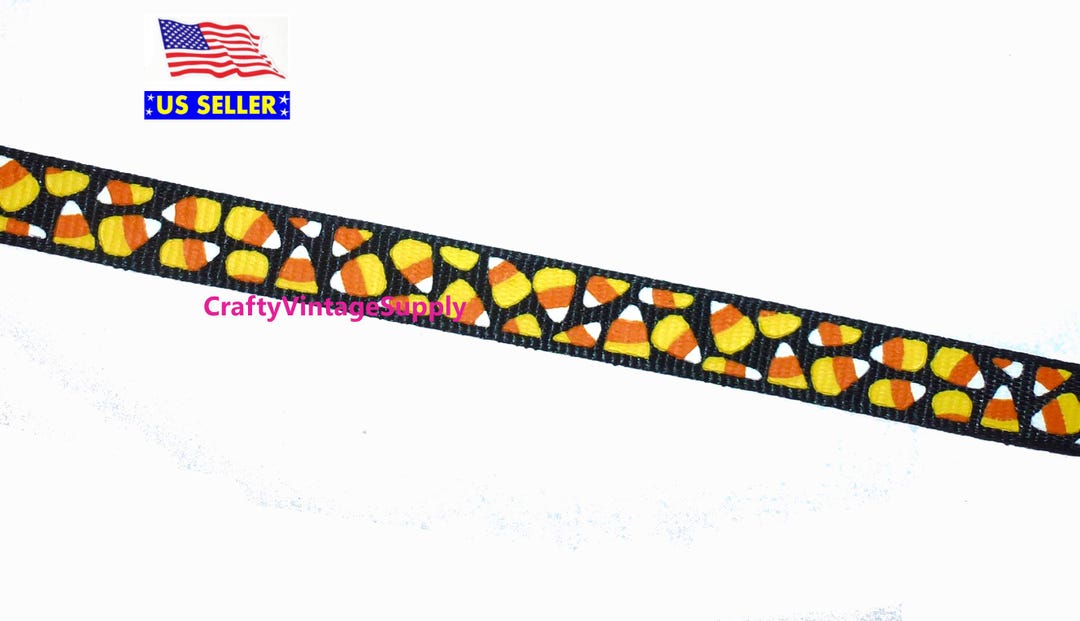 Corn Ribbons 3 Yards Candy Corn Halloween Black Yellow Orange Ribbon 3/8