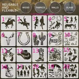 Cowboy horse theme Stencils YOU CHOOSE for tile and crafts  6" x 6"
