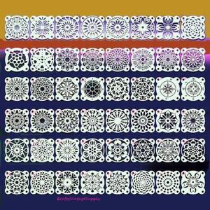 Pochoir fleurs cercles géométriques motifs mandala pour carrelage mexicain italien et artisanat peinture rupestre 10 x 10 cm