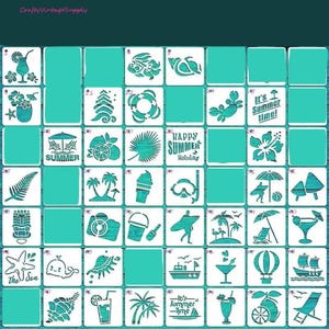 Plantilla para fiesta de playa, verano, océano, vida marina, para azulejos y manualidades, 3" x 3", a elegir.