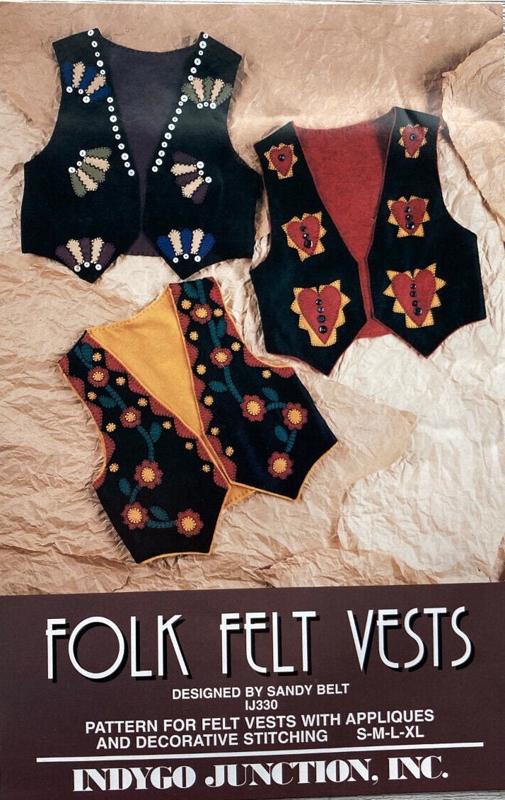 Folk Felt Vests Kit Indygo Junction IJ330 Pattern for Vest