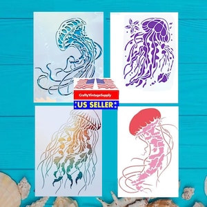 Jellyfish 4 pcs free ship stencil set 11.5" x 8" ocean series craft stencils