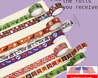 Washi Tape Halloween Ghost Witch Orange Happy White 2yds x 8 Different Rolls