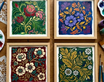 Morning Glory flowers set of 4 stencils for tile and crafts 6" x 6"
