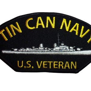 Tin Can Navy U.S. Veteran Destroyer iron on clothing patch black oval shape 6"