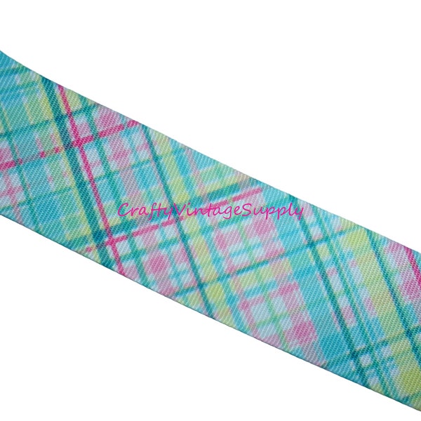 Spring fling pink green plaid grosgrain ribbon 1.5" wide 3 yards (W14)