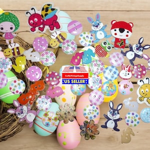 Easter spring designs rabbits wood buttons decorations diy kid's crafts 50pcs