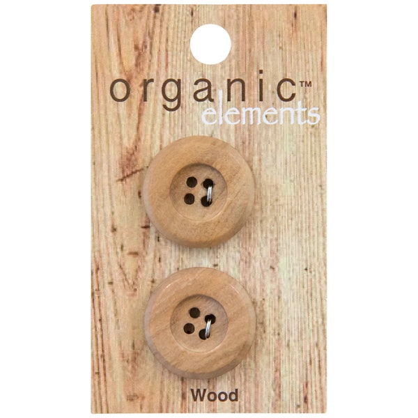 Organic elements wood button 2 round sweater button 7/8" 22mm brown (T18)