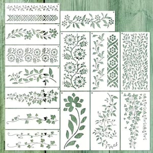 Set of 14pcs circle flowers leaves vines ivy stencil cakes diy & crafts