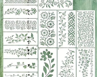 Set of 14pcs circle flowers leaves vines ivy stencil cakes diy & crafts