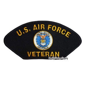 Air Force Veteran  iron on clothing patch black oval shape 6" USAF